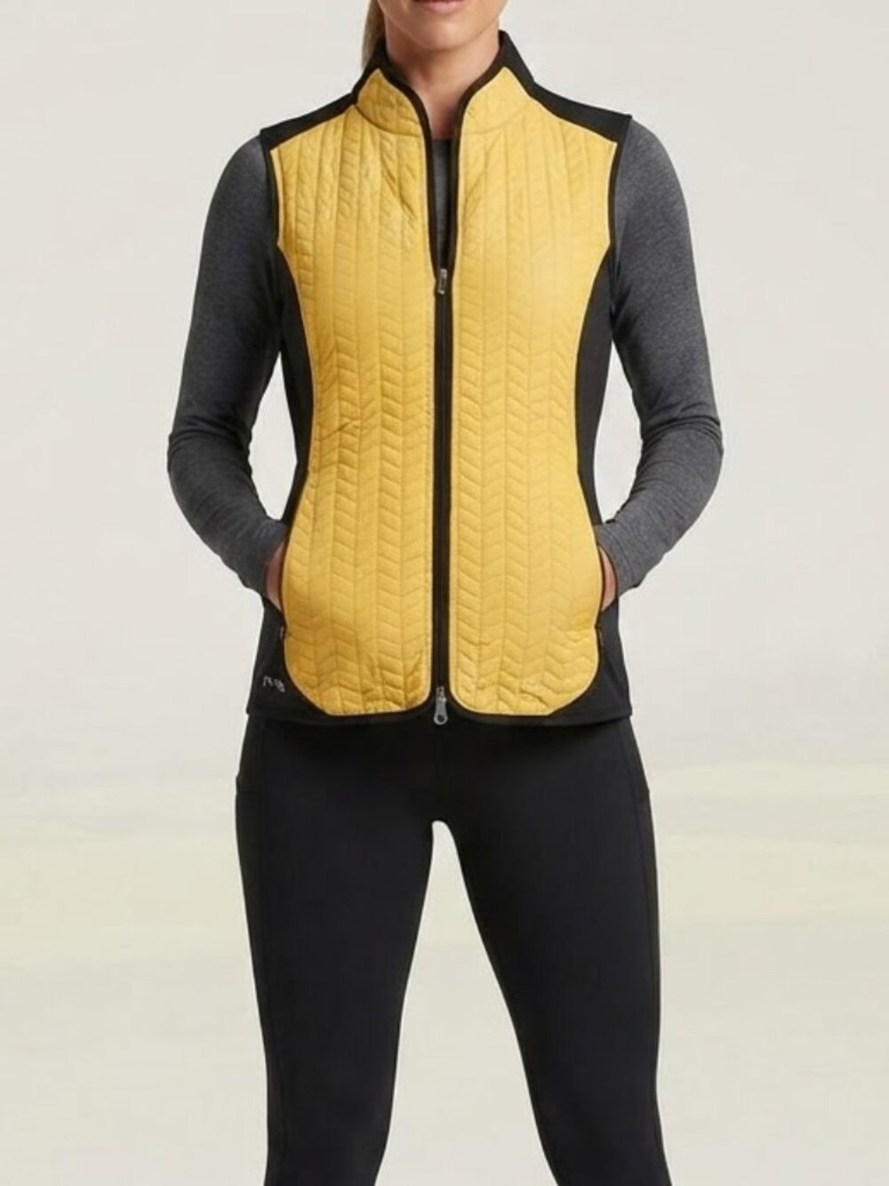 Ping Collection Yellow Black Quilted Women's Athletic/Golf Vest Sz 6 Sporty